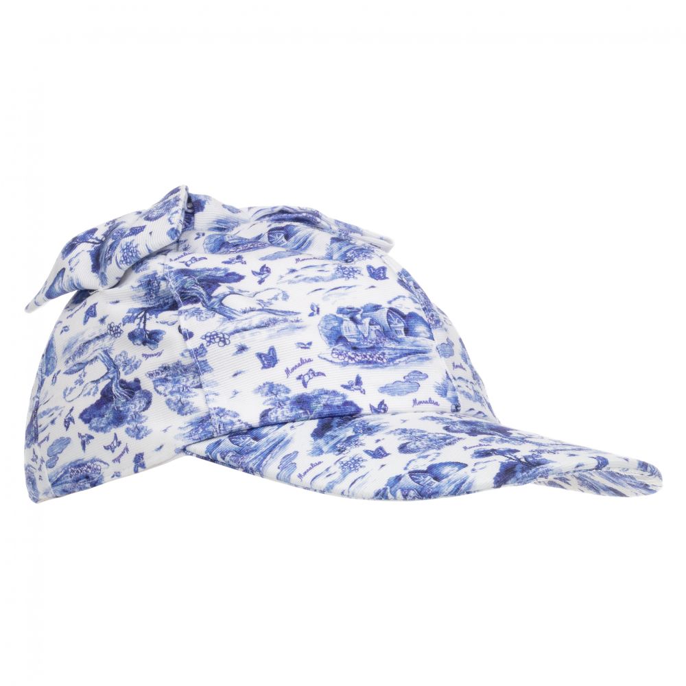 Monnalisa-Blue & White Toile Du Jouy Cap | Childrensalon Outlet
