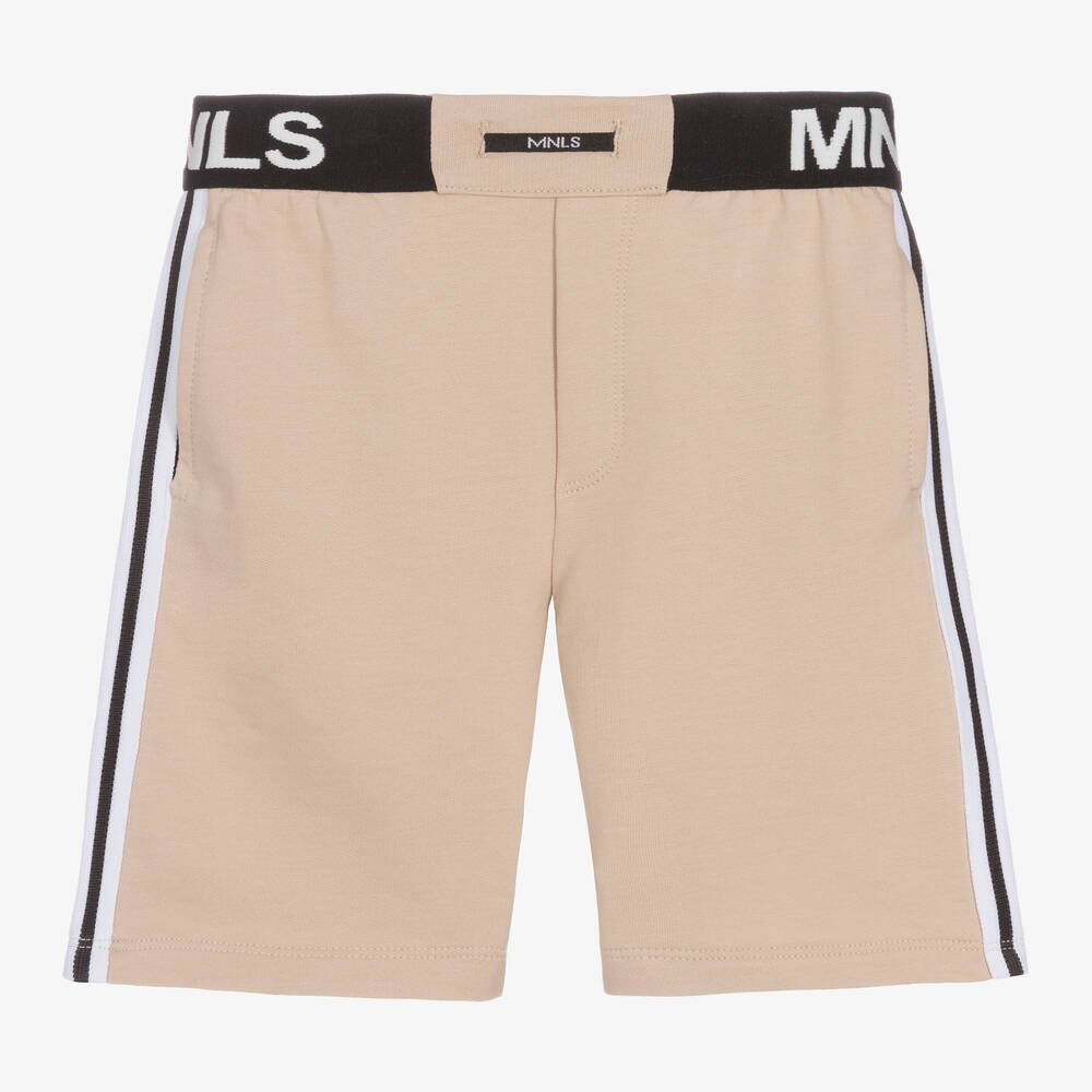 Monnalisa - Boys Beige Cotton Logo Shorts | Childrensalon