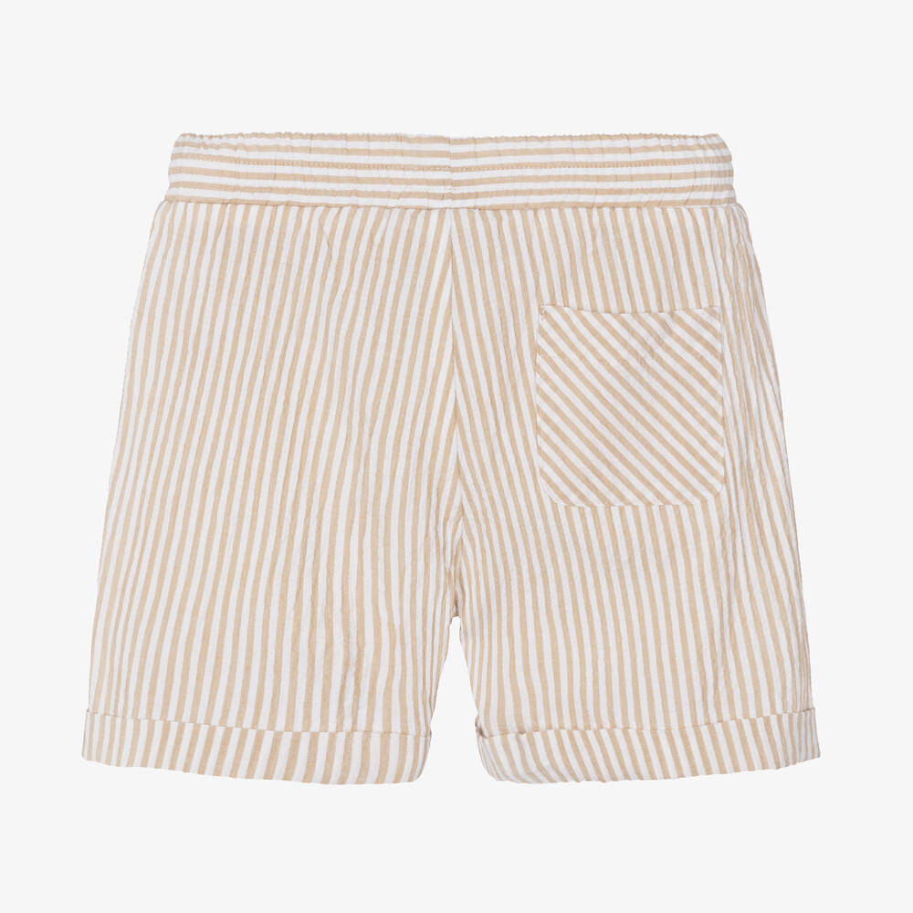 Monnalisa-شورت أطفال ولادي قطن مقلم لون بيج وأبيض | Childrensalon Outlet