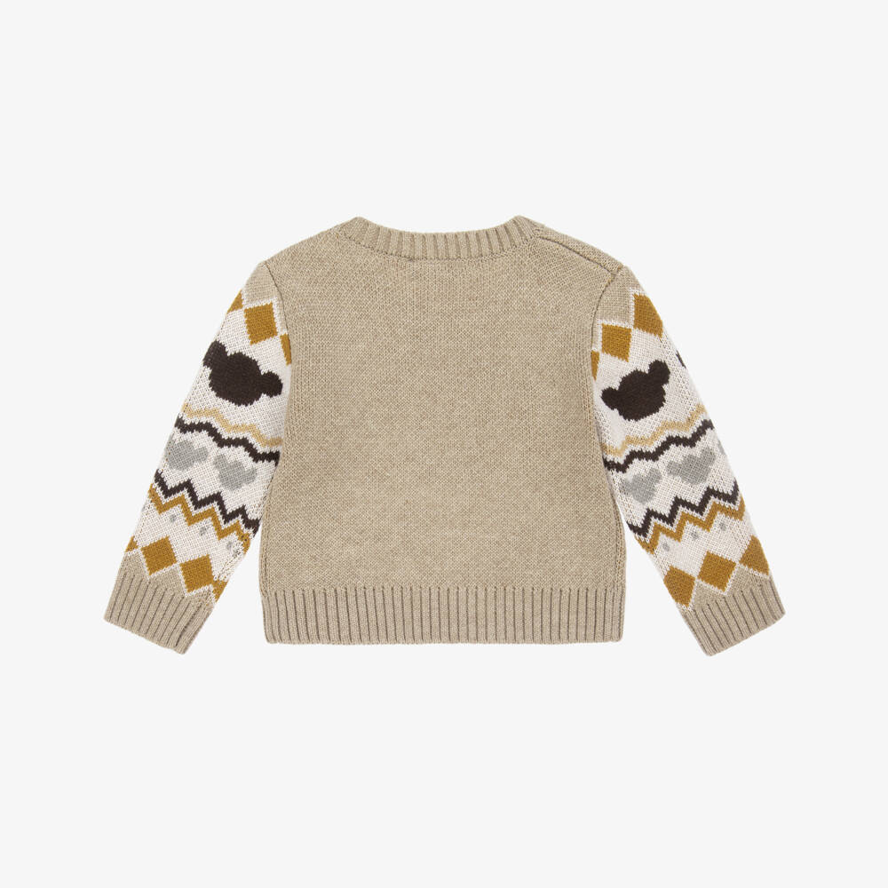 Monnalisa-Бежевый вязаный пуловер с медведем для мальчиков | Childrensalon Outlet