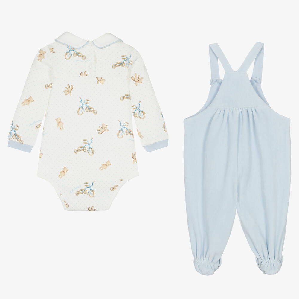 Monnalisa-طقم أفرول بيبي غرو دانغري قطن وقطيفة لون أزرق | Childrensalon Outlet