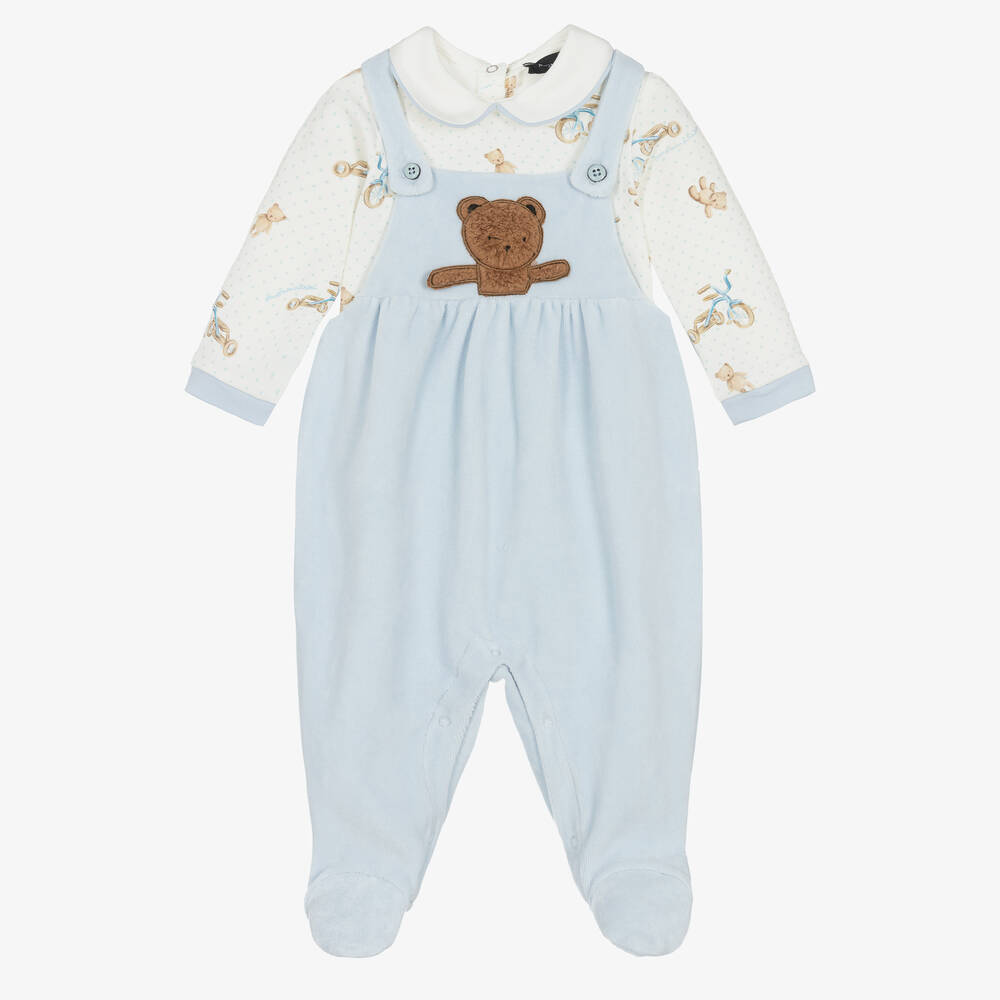Monnalisa-Boys Blue Dungaree Babygrow Set | Childrensalon Outlet