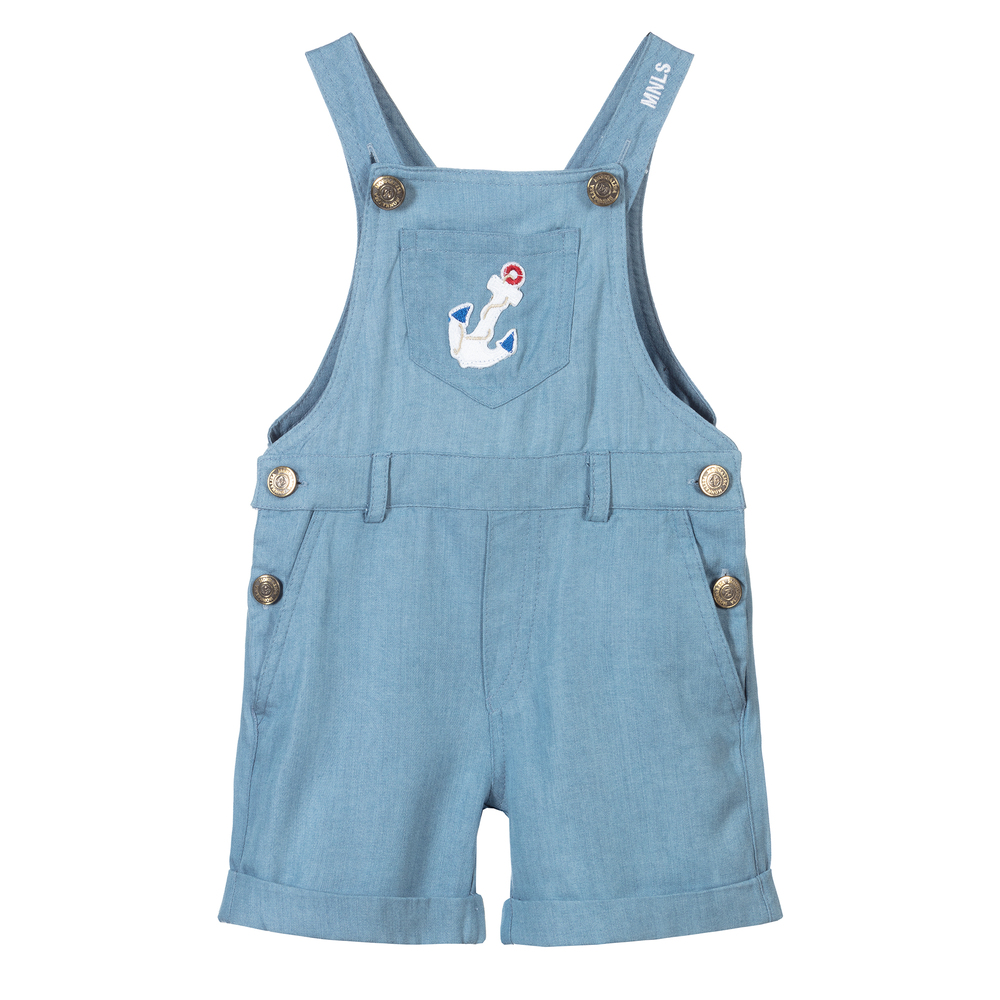 Monnalisa Bebé - Boys Blue Dungaree Shorts | Childrensalon