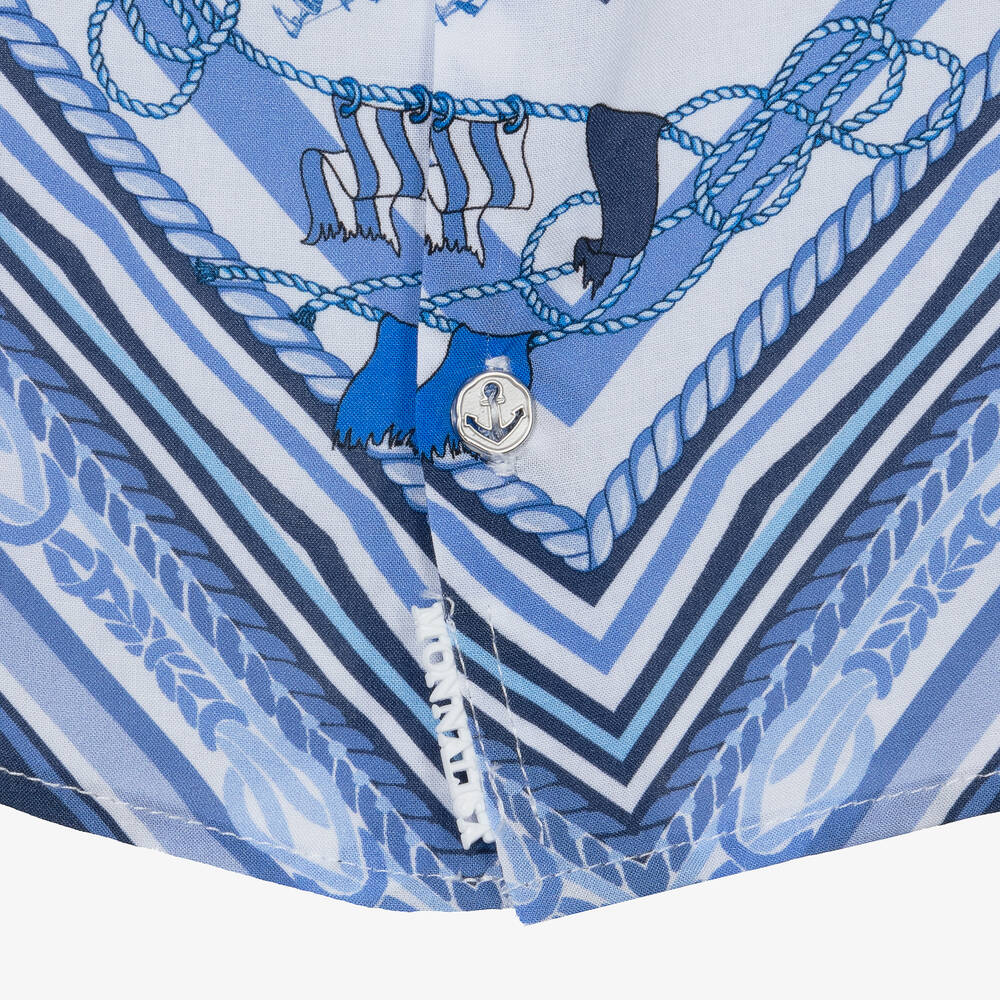 Monnalisa-Boys Blue Nautical Print Viscose Shirt | Childrensalon Outlet