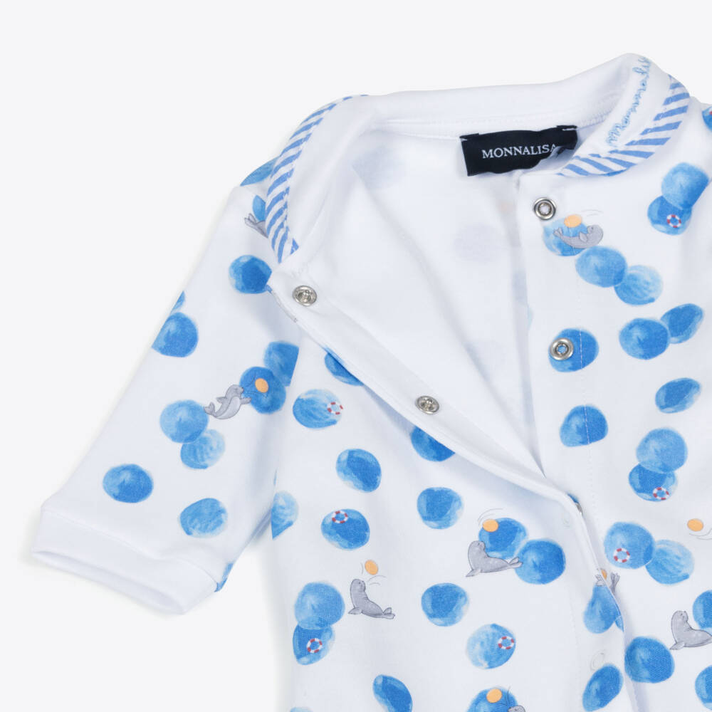 Monnalisa-Boys Blue Seal Cotton Babysuit Duo | Childrensalon Outlet