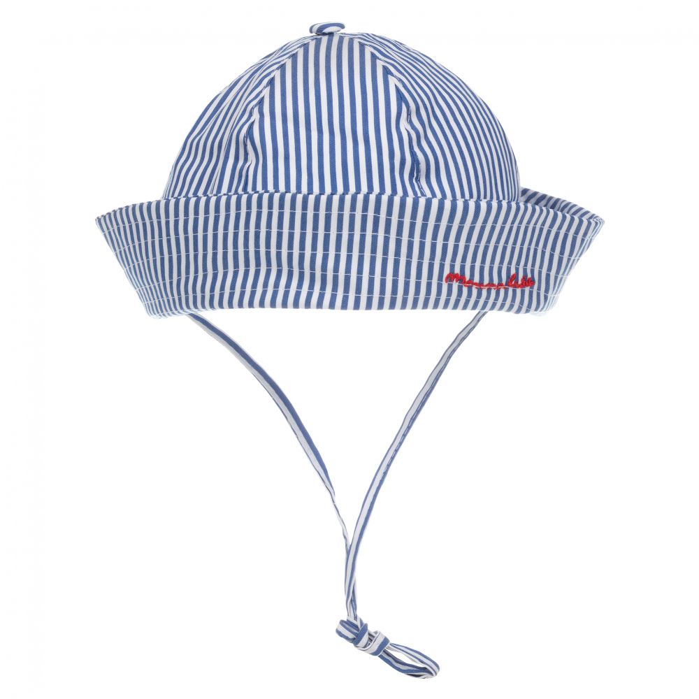 Monnalisa - قبعة مزيج قطن مقلم لون أزرق وأبيض | Childrensalon