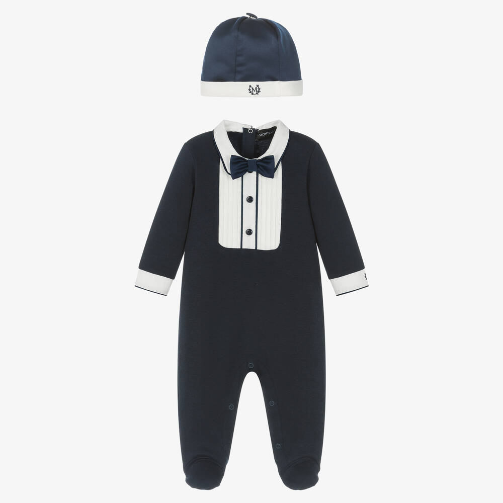 Monnalisa - Boys Blue Suit Babygrow Set | Childrensalon