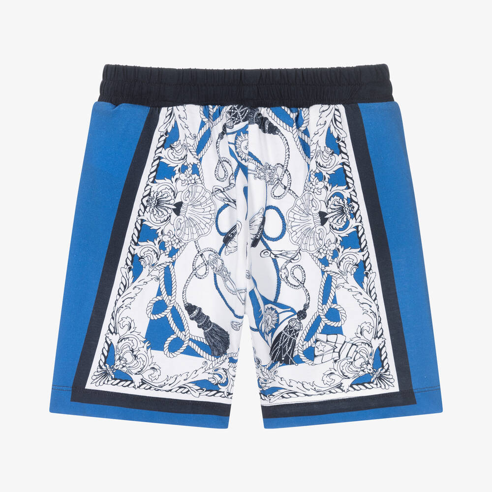 Monnalisa-Boys Blue & White Cotton Jersey Shorts | Childrensalon Outlet