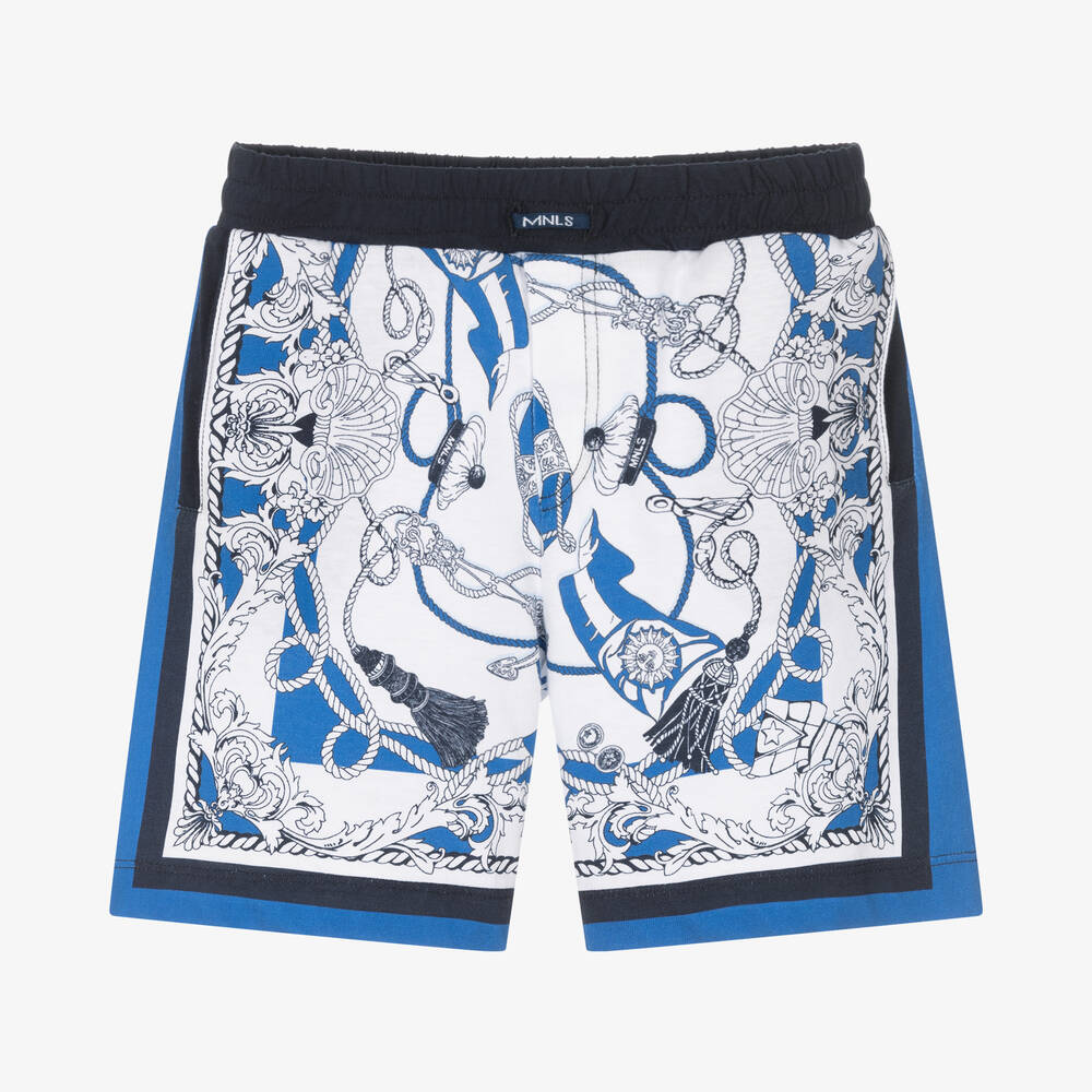 Monnalisa - Baumwolljersey-Shorts in Blau/Weiß | Childrensalon