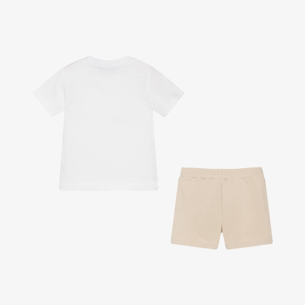 Monnalisa-Boys Cotton Tan & Ivory Set | Childrensalon Outlet