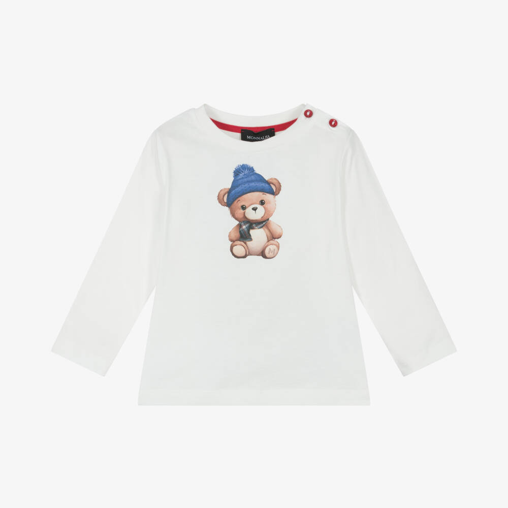 Monnalisa-Boys Cream Bear Design Long Sleeve Shirt | Childrensalon Outlet