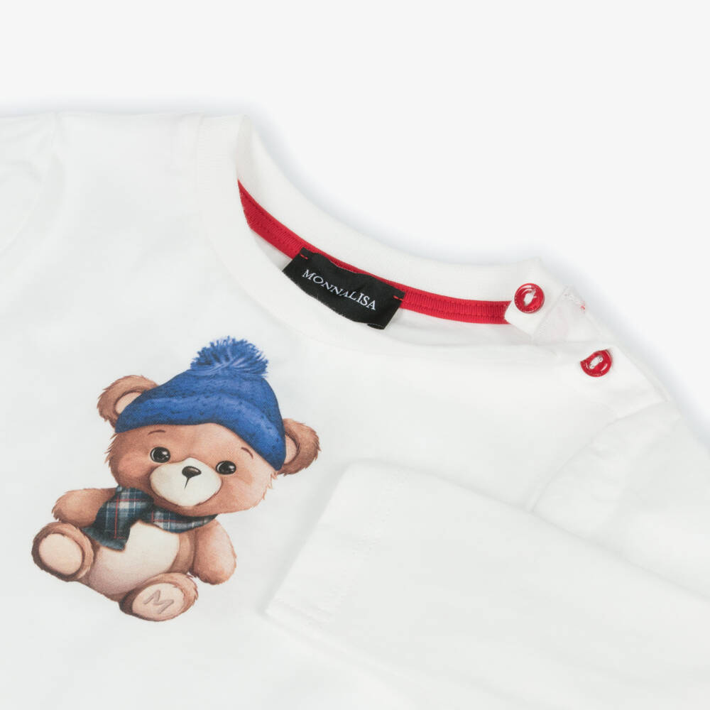 Monnalisa-Boys Cream Bear Design Long Sleeve Shirt | Childrensalon Outlet