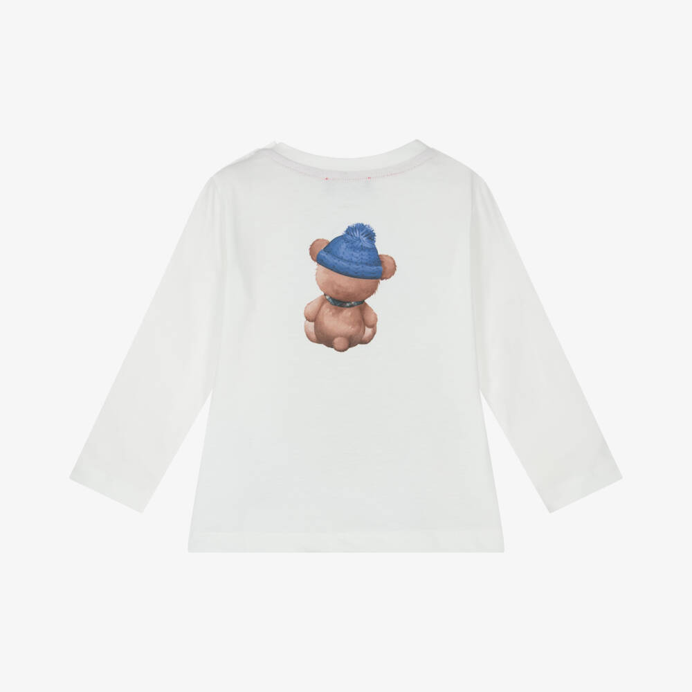 Monnalisa-Boys Cream Bear Design Long Sleeve Shirt | Childrensalon Outlet
