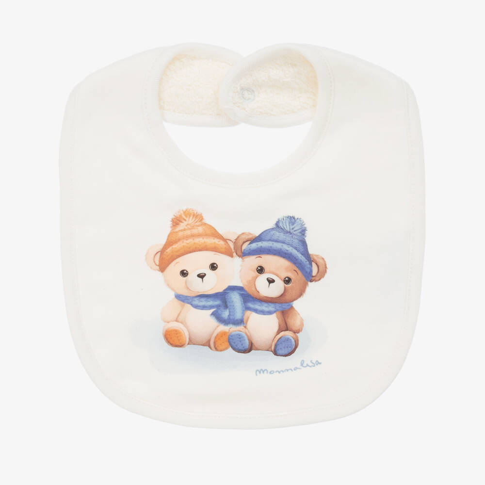 Monnalisa-Boys Cream Teddy Motif Bib | Childrensalon Outlet