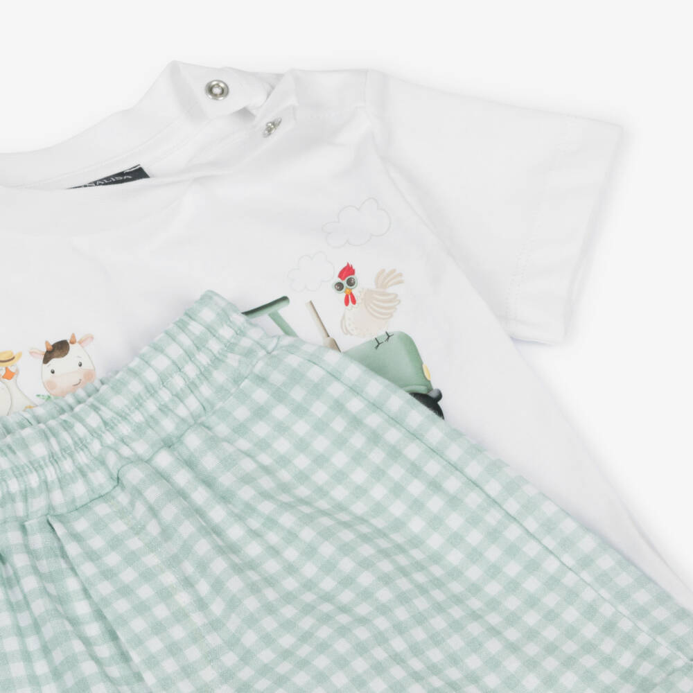 Monnalisa-Boys Green & White Plaid Outfit | Childrensalon Outlet