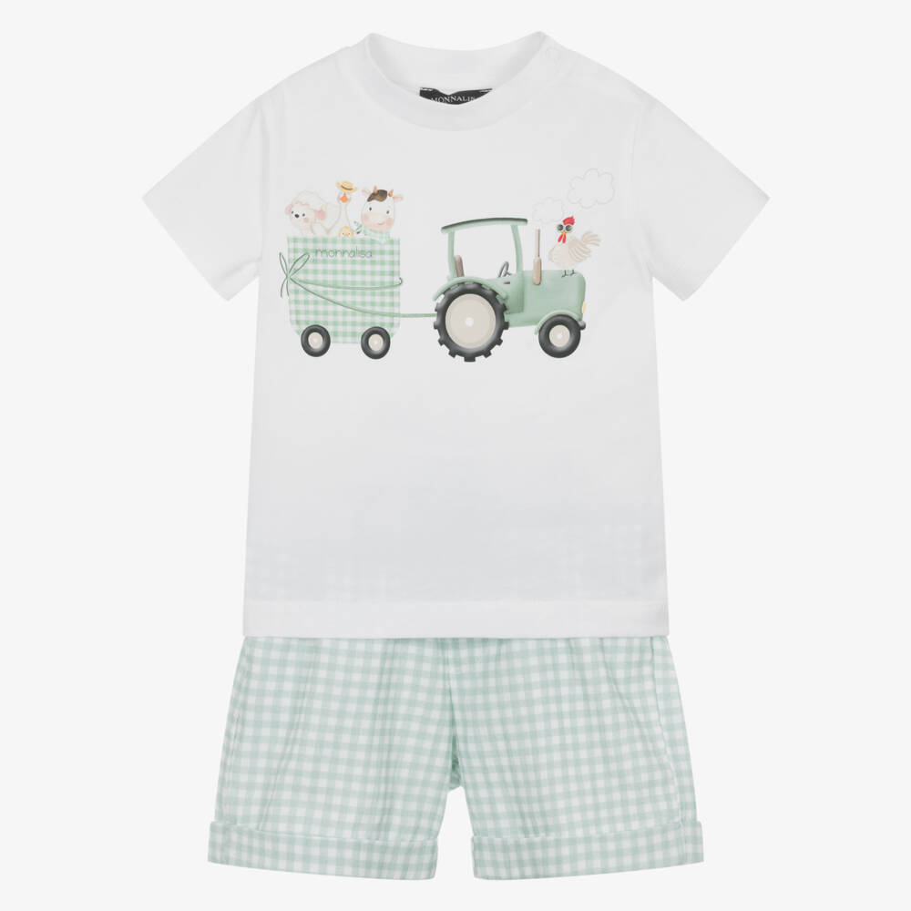 Monnalisa-Boys Green & White Plaid Outfit | Childrensalon Outlet
