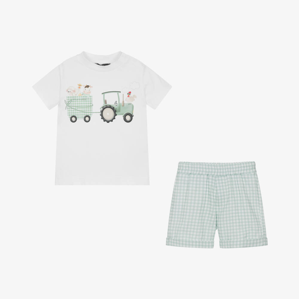 Monnalisa-Boys Green & White Plaid Outfit | Childrensalon Outlet