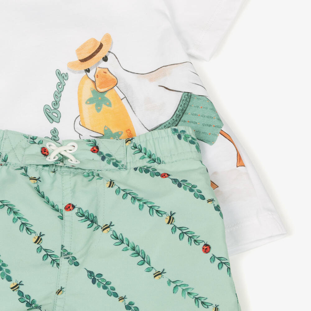 Monnalisa-Boys Green & White Swim Shorts Set | Childrensalon Outlet
