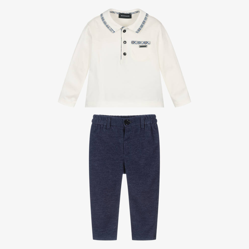 Monnalisa-Boys Ivory and Navy Outfit Set | Childrensalon Outlet