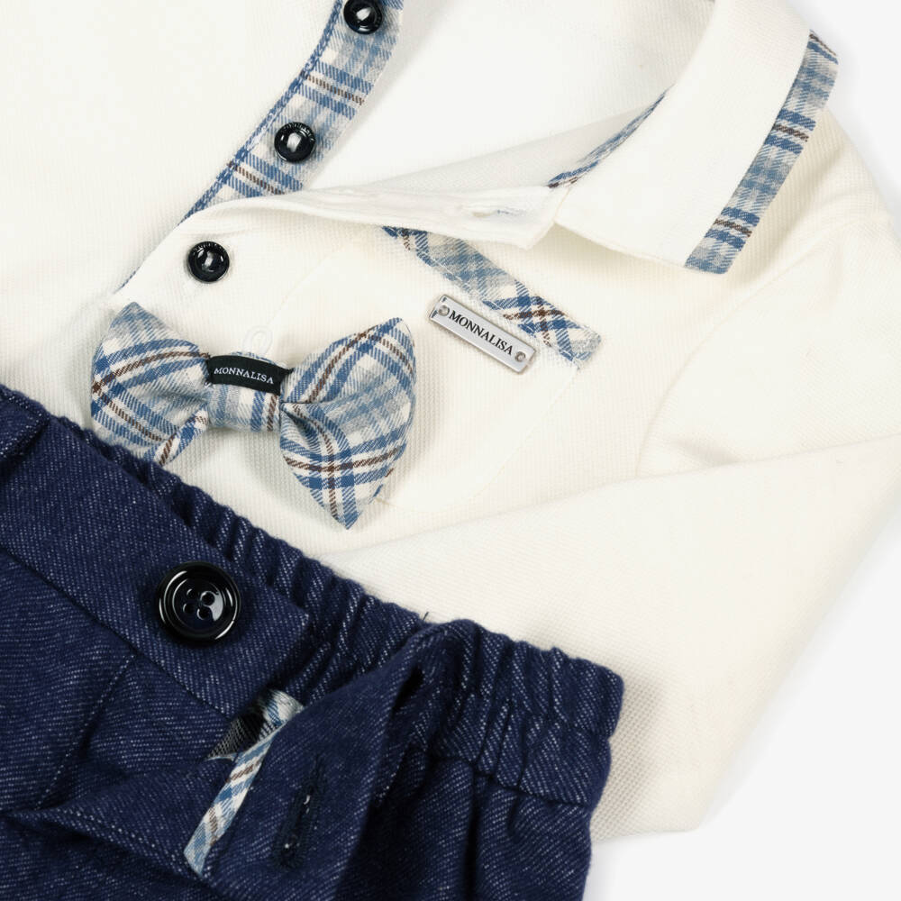 Monnalisa-Boys Ivory and Navy Outfit Set | Childrensalon Outlet