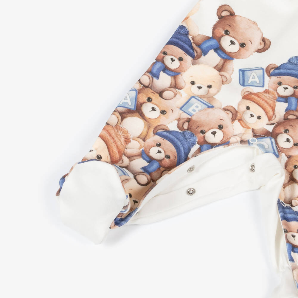 Monnalisa-Boys Ivory Bear Print Babysuit Set | Childrensalon Outlet