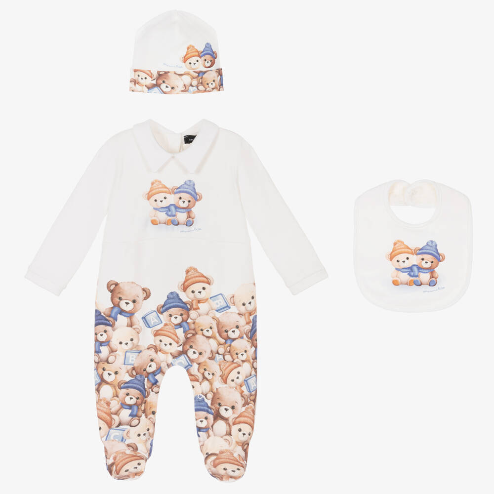 Monnalisa-Boys Ivory Bear Print Babysuit Set | Childrensalon Outlet