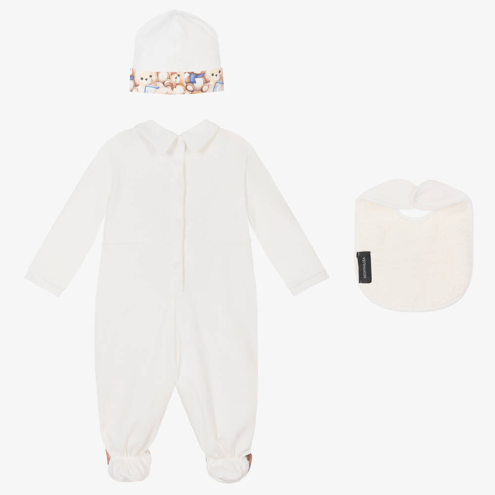Monnalisa-Boys Ivory Bear Print Babysuit Set | Childrensalon Outlet