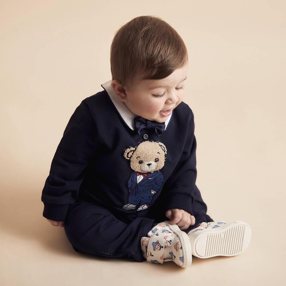 Monnalisa-Boys Ivory Bear Print Trainers | Childrensalon Outlet