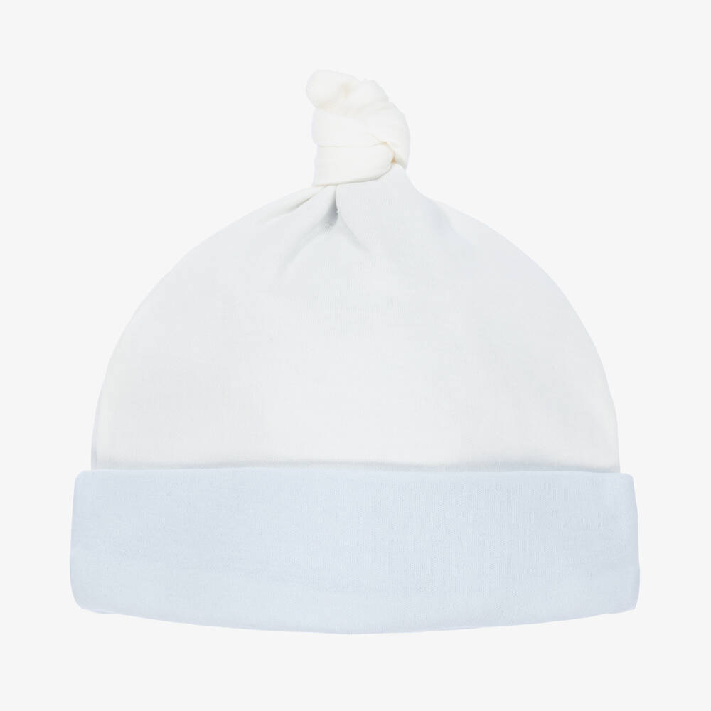 Monnalisa-قبعة قطن لون عاجي وأزرق فاتح للمواليد | Childrensalon Outlet