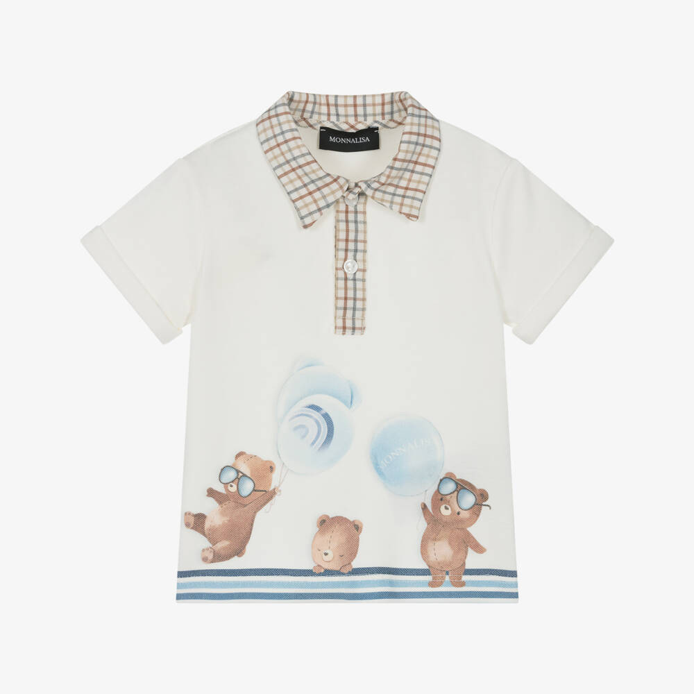 Monnalisa-Кремовая рубашка поло с медведем для мальчиков | Childrensalon Outlet