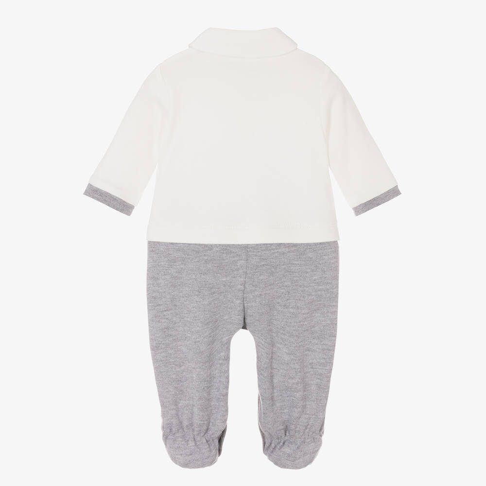 Monnalisa-Boys Ivory & Grey Cotton Peanuts Babygrow | Childrensalon Outlet