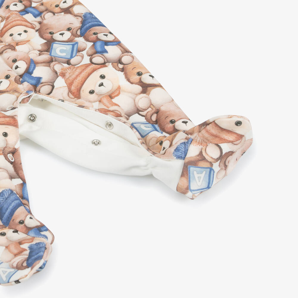 Monnalisa-Boys Ivory Teddy Cotton Sleepsuit | Childrensalon Outlet