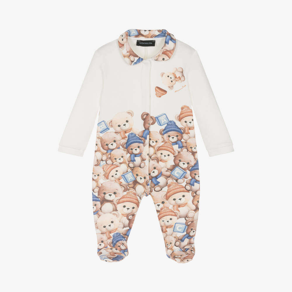 Monnalisa-Boys Ivory Teddy Cotton Sleepsuit | Childrensalon Outlet