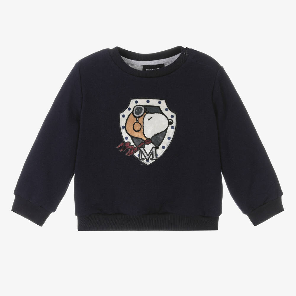 Monnalisa - Boys Navy Blue Cotton Peanuts Sweatshirt | Childrensalon