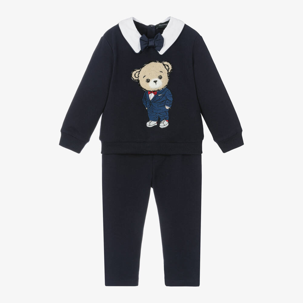 Monnalisa-Boys Navy Cotton Bear Tracksuit | Childrensalon Outlet