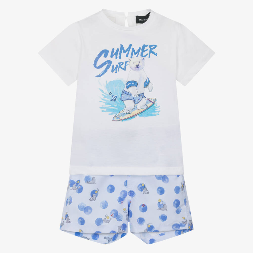 Monnalisa-Boys Surf Blue Shorts Ensemble | Childrensalon Outlet