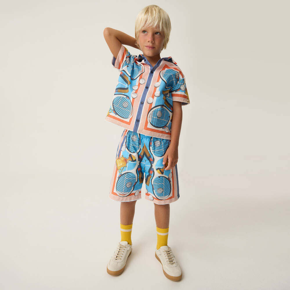 Monnalisa-Boys Tennis Motif Blue Shorts | Childrensalon Outlet