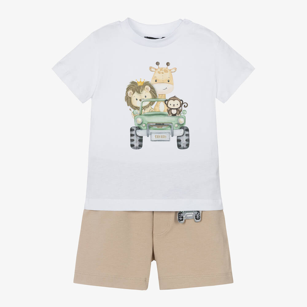 Monnalisa-Boys White & Beige Safari Shorts Set | Childrensalon Outlet