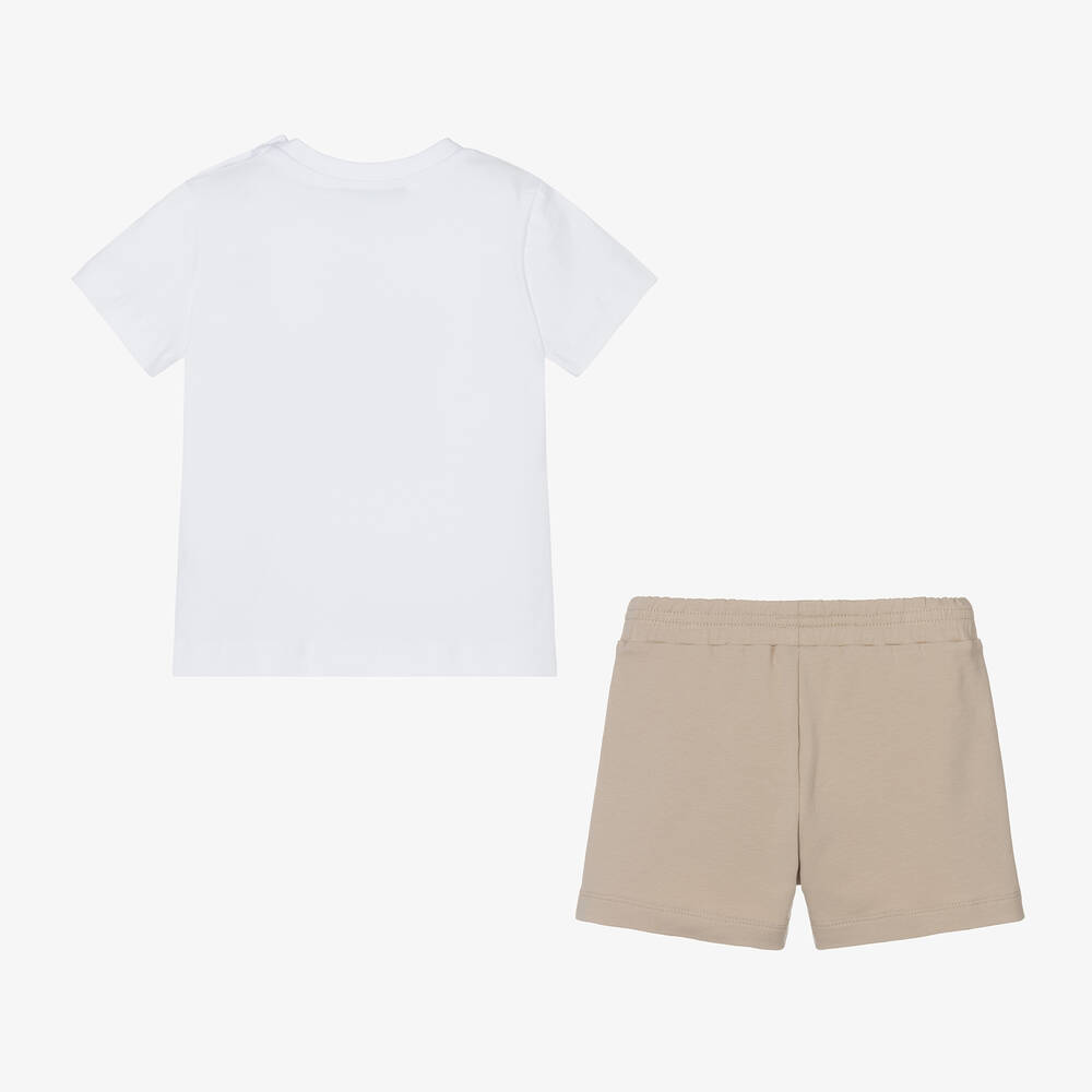 Monnalisa-Boys White & Beige Safari Shorts Set | Childrensalon Outlet