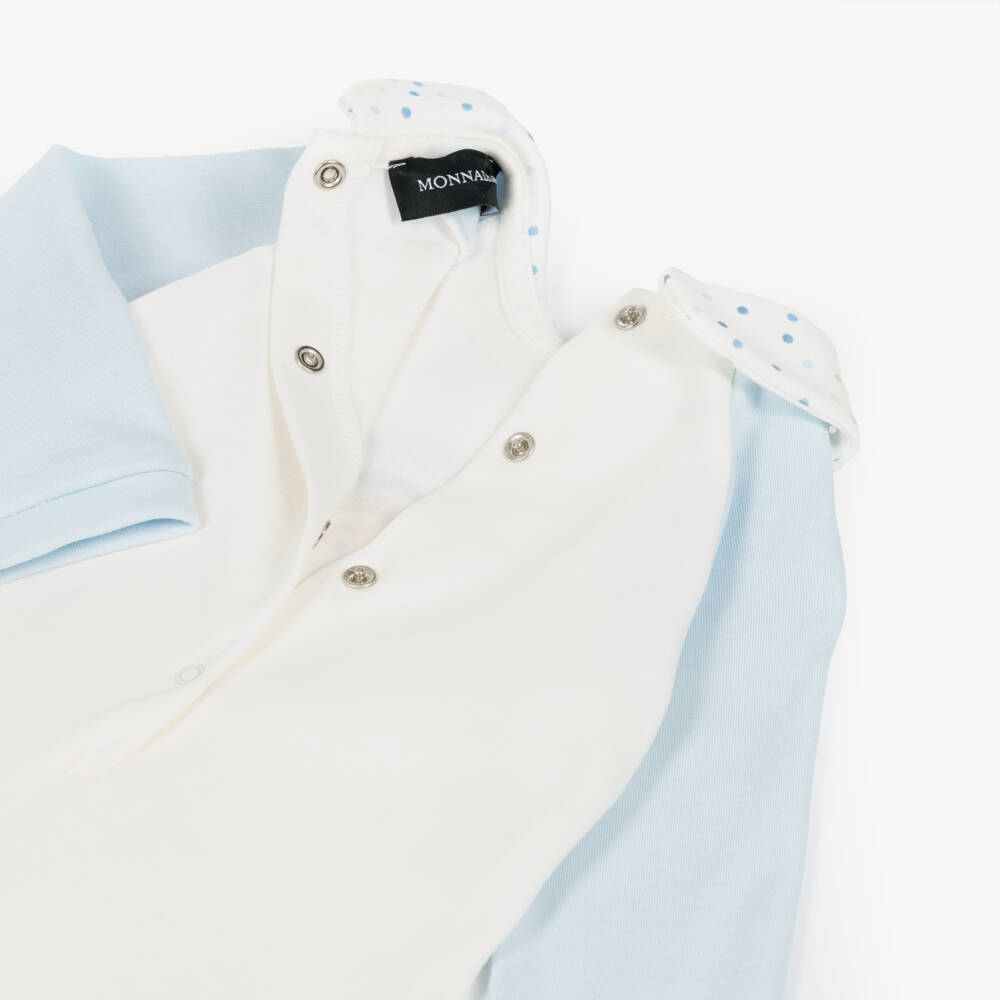 Monnalisa-Boys White & Blue Cotton Rainbow Bear Babysuit Set | Childrensalon Outlet