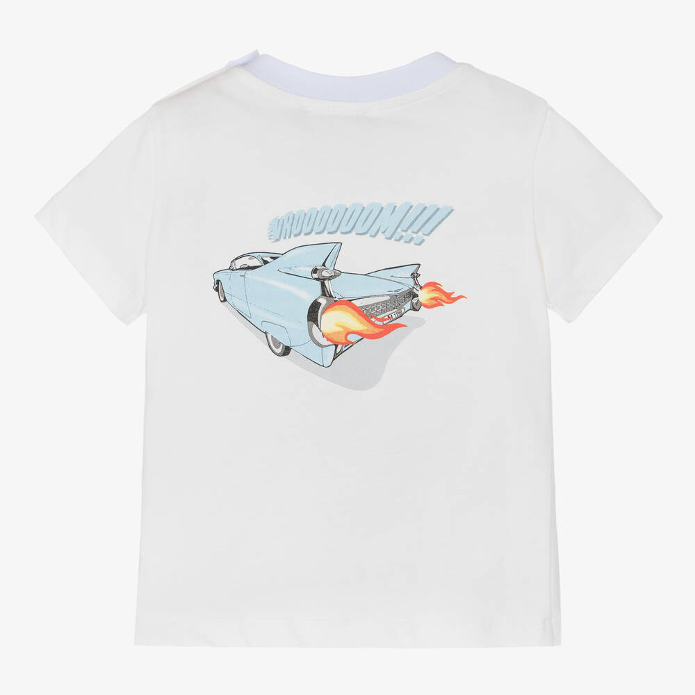 Monnalisa-Белая хлопковая футболка с машиной | Childrensalon Outlet