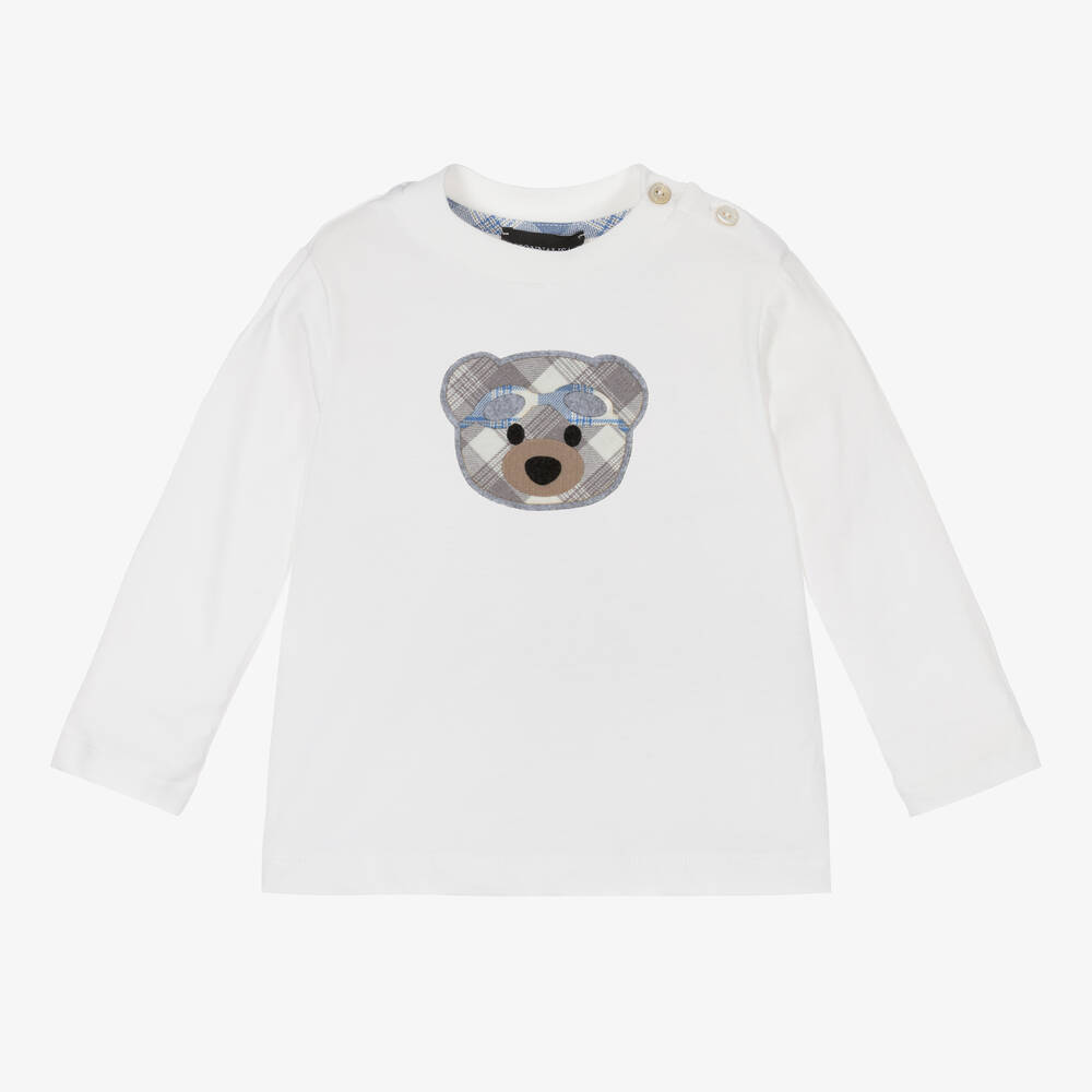Monnalisa - Boys White Cotton Bear Top | Childrensalon