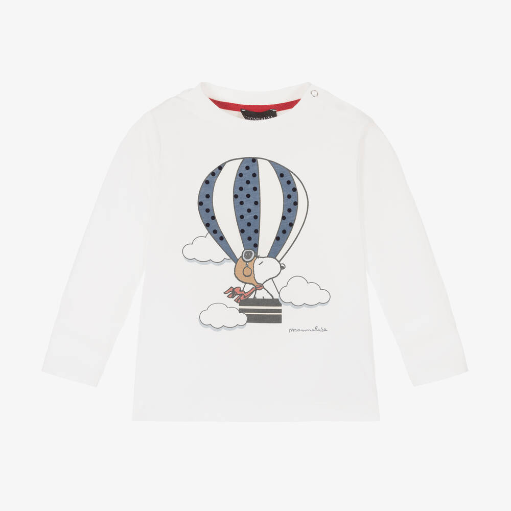 Monnalisa - Boys White Cotton Peanuts Top | Childrensalon