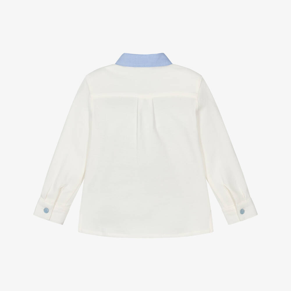 Monnalisa-Boys White Cotton Piqué Disney Shirt with Red Bow Tie | Childrensalon Outlet