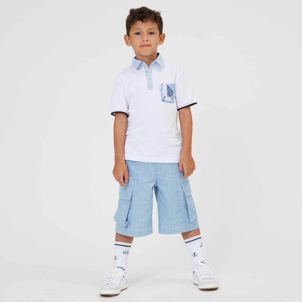 Monnalisa-Boys White Cotton Polo Shirt | Childrensalon Outlet
