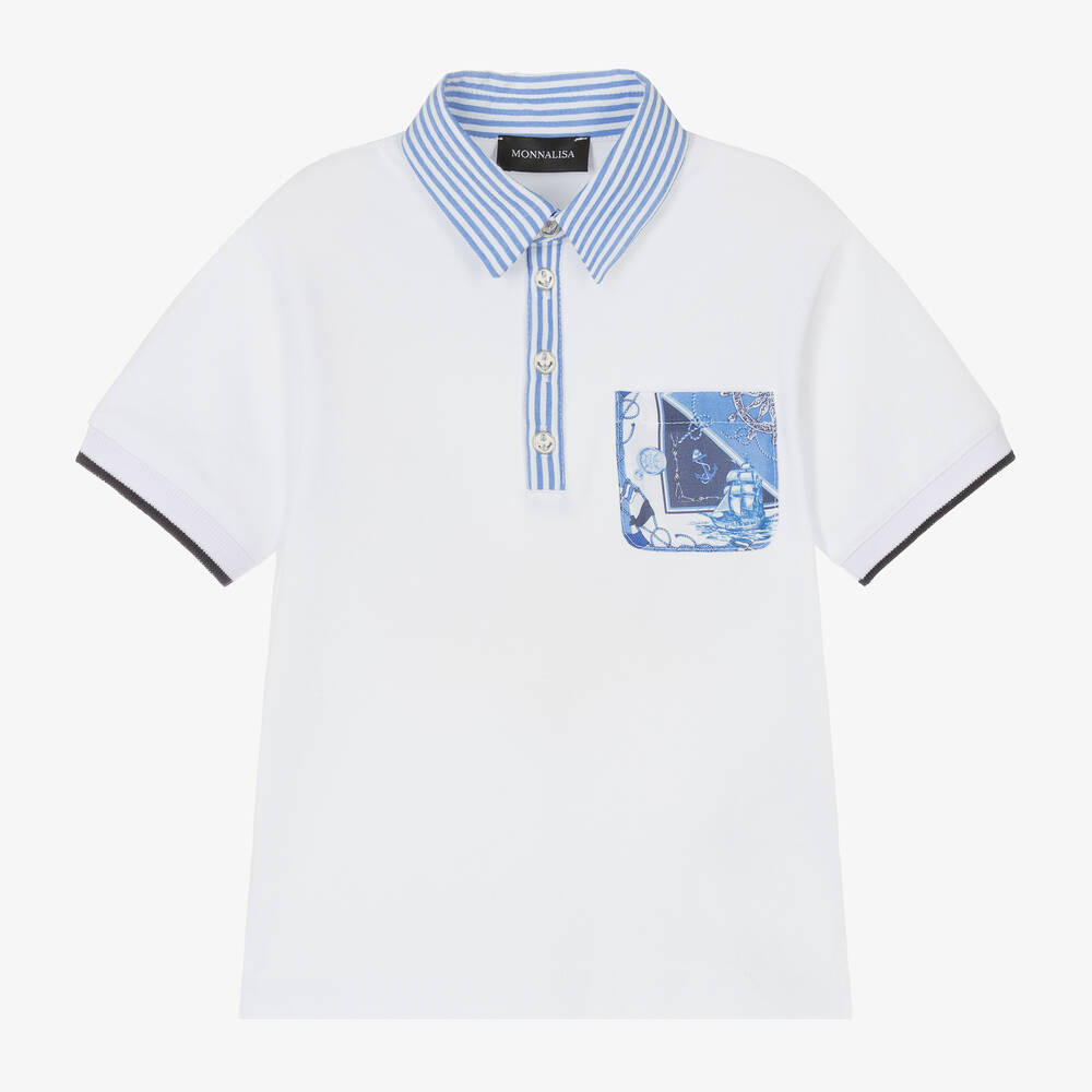 Monnalisa-Boys White Cotton Polo Shirt | Childrensalon Outlet