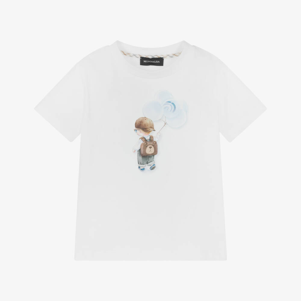 Monnalisa-Футболка для мальчиков белая хлопковая Adventure | Childrensalon Outlet