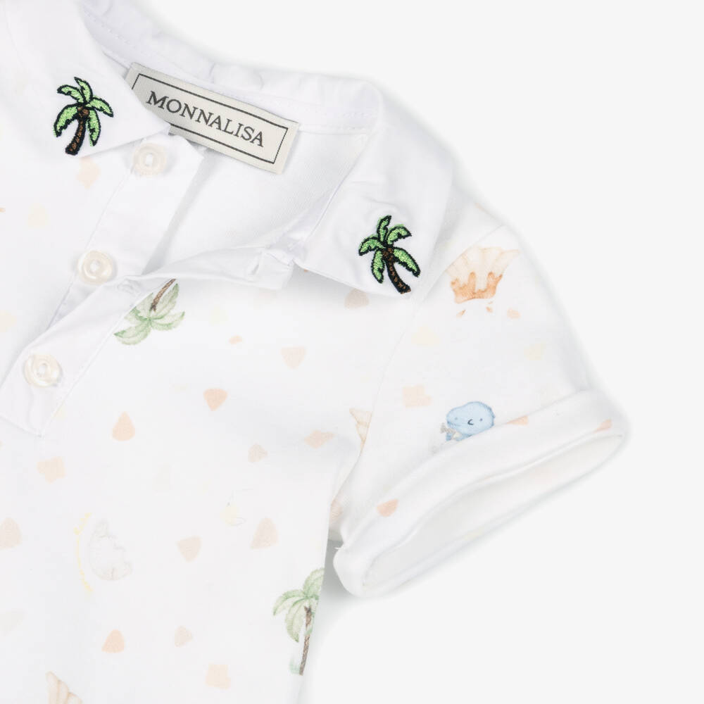 Monnalisa-Boys White Dinosaur Print Cotton Jersey Shortie | Childrensalon Outlet