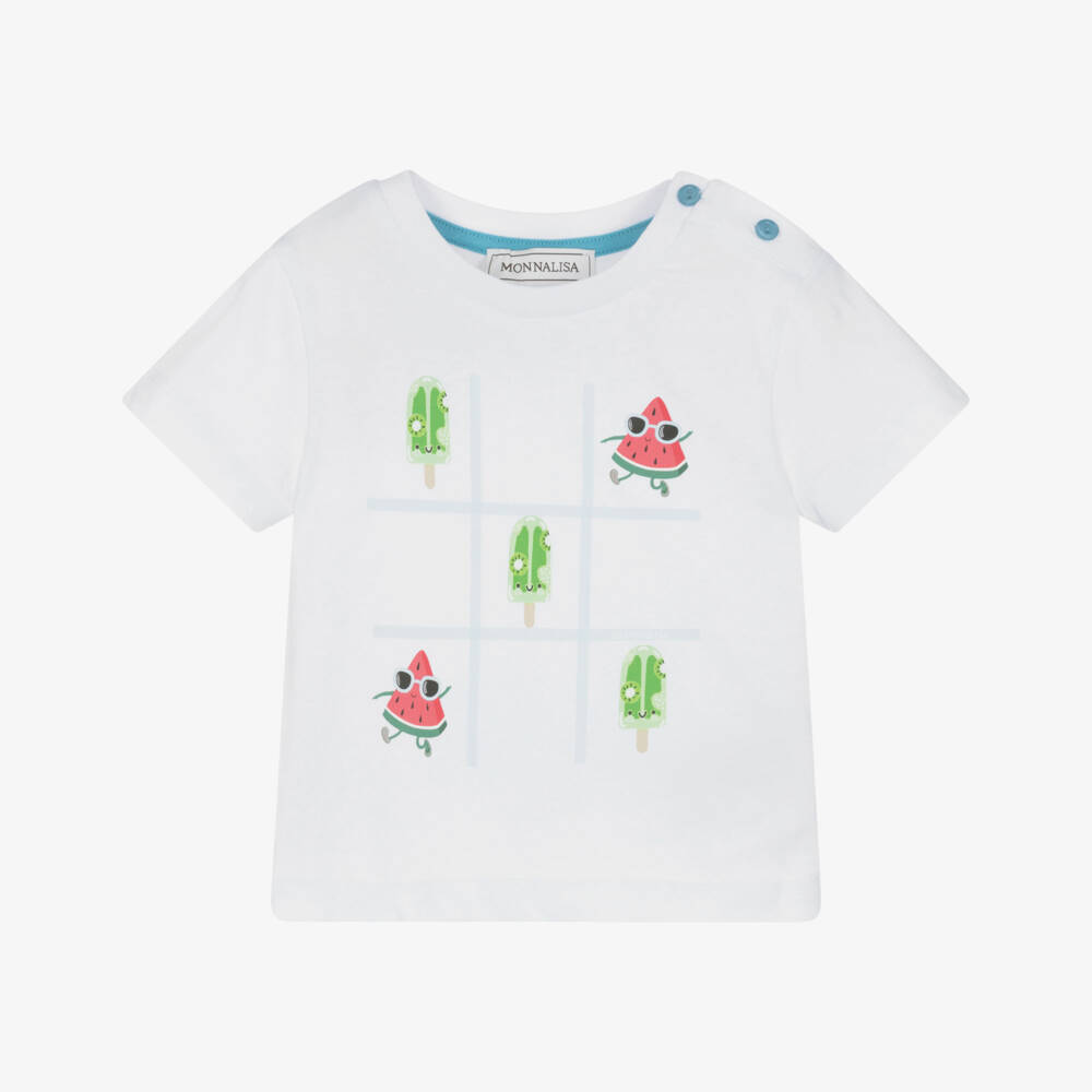 Monnalisa-Boys White Fruit Print Cotton T-Shirt | Childrensalon Outlet