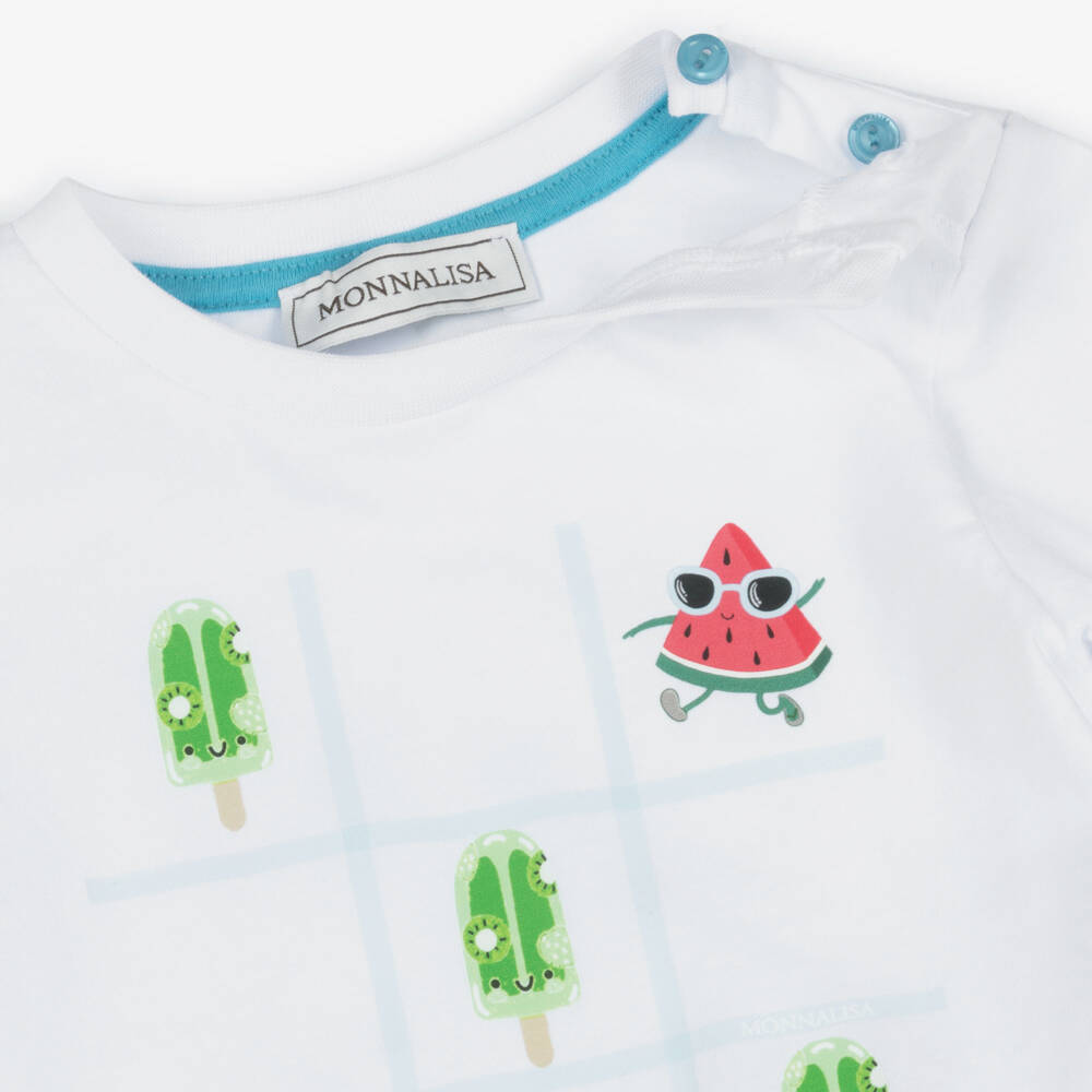 Monnalisa-Boys White Fruit Print Cotton T-Shirt | Childrensalon Outlet